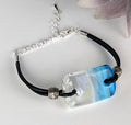 Aqua Blue Fused Dichroic Glass Bead Aquascape Adjustable Bracelet