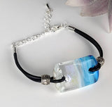 Aqua Blue Fused Dichroic Glass Bead Aquascape Adjustable Bracelet