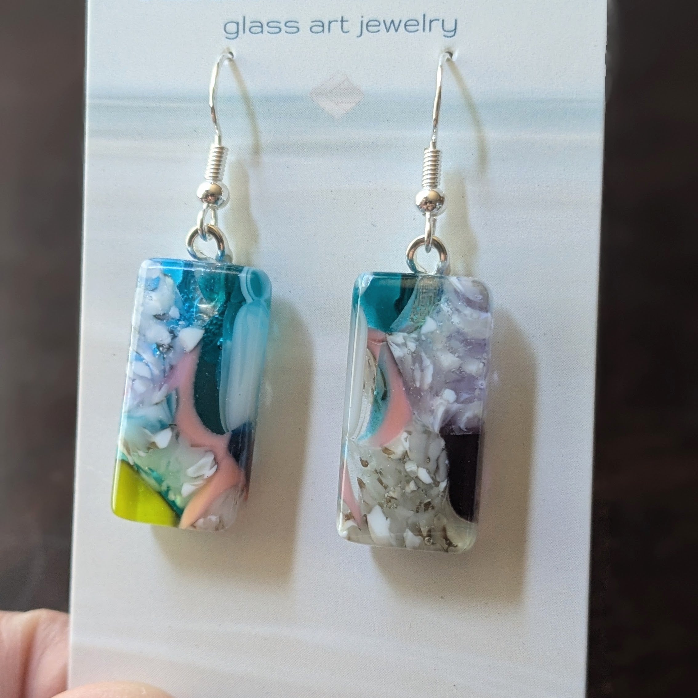 Aqua Turquoise Dangle, Fused Glass Earrings