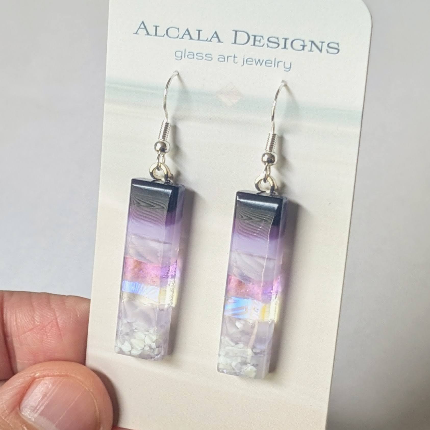Purple Lavender Dangle, Fused Glass Earrings