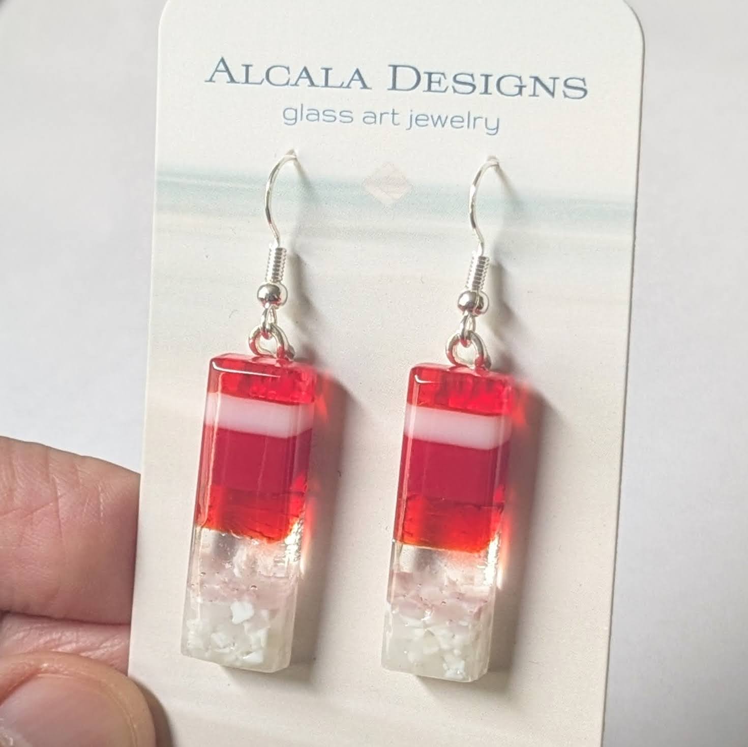 Bright Cherry Red Dangle, Dichroic Earrings, Dichroic Jewelry, Fused Glass Earrings