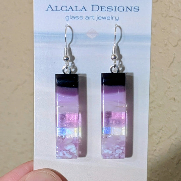 Purple Lavender Dangle, Fused Glass Earrings