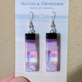 Purple Lavender Dangle, Fused Glass Earrings