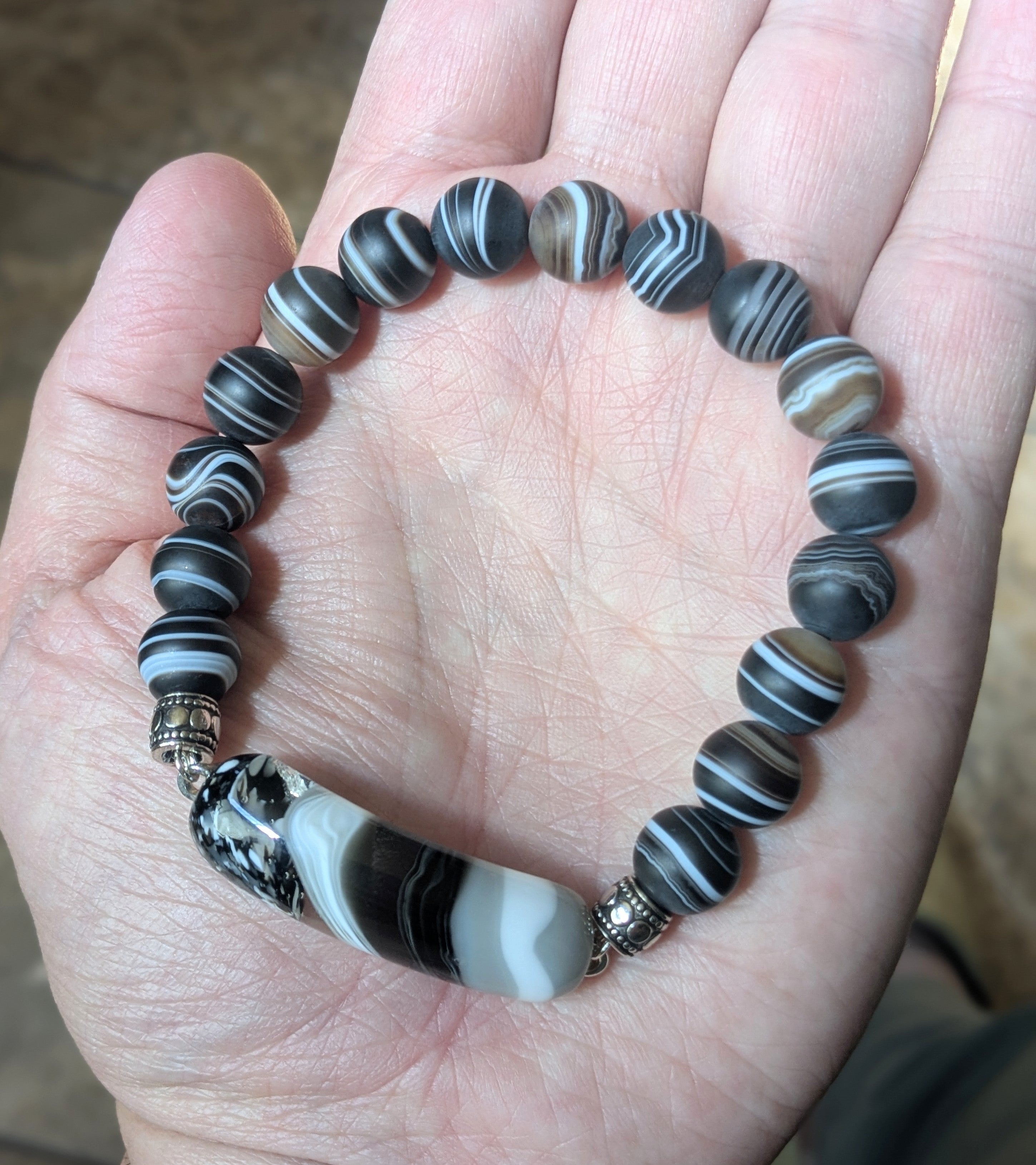 Fused Glass Bracelet With Zebra Agate Beads
