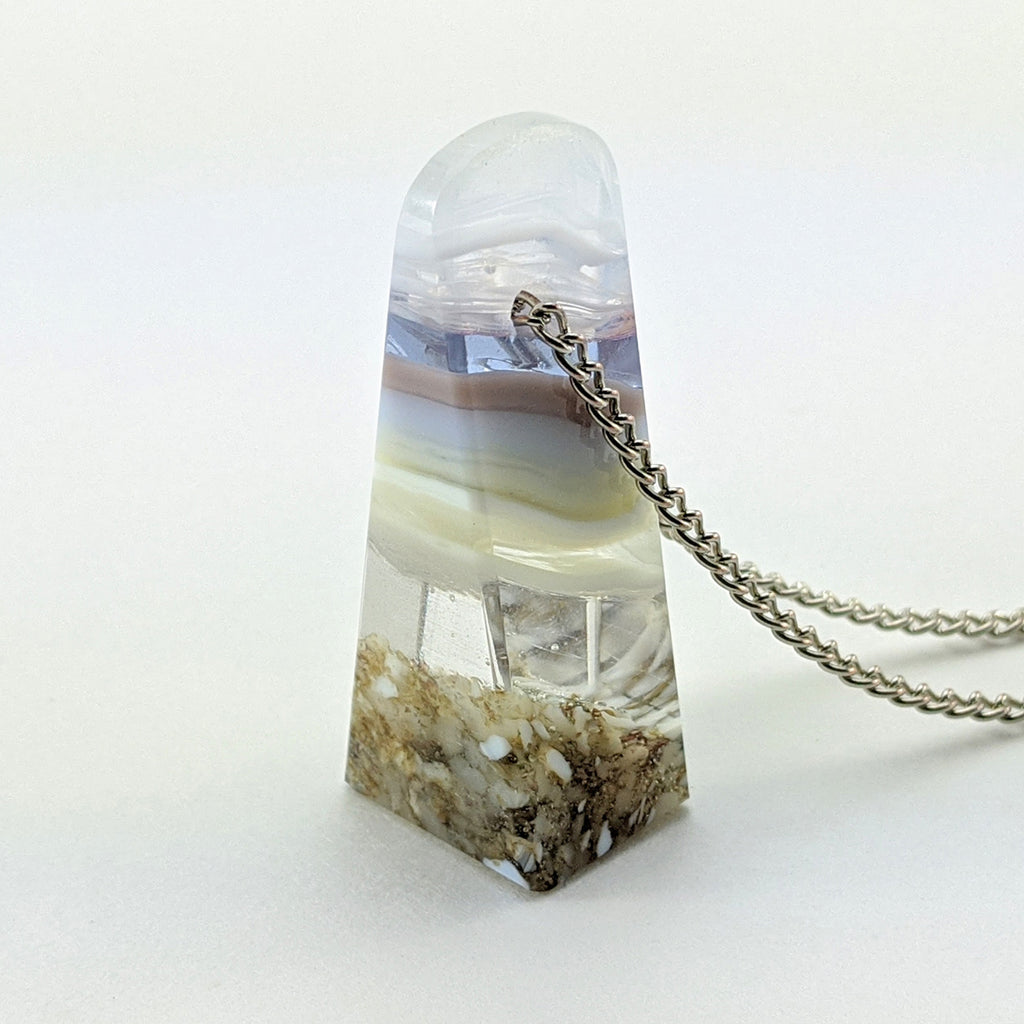 3D Aquascape Mini Tower Pendant, Dichroic Ocean Beach Necklace