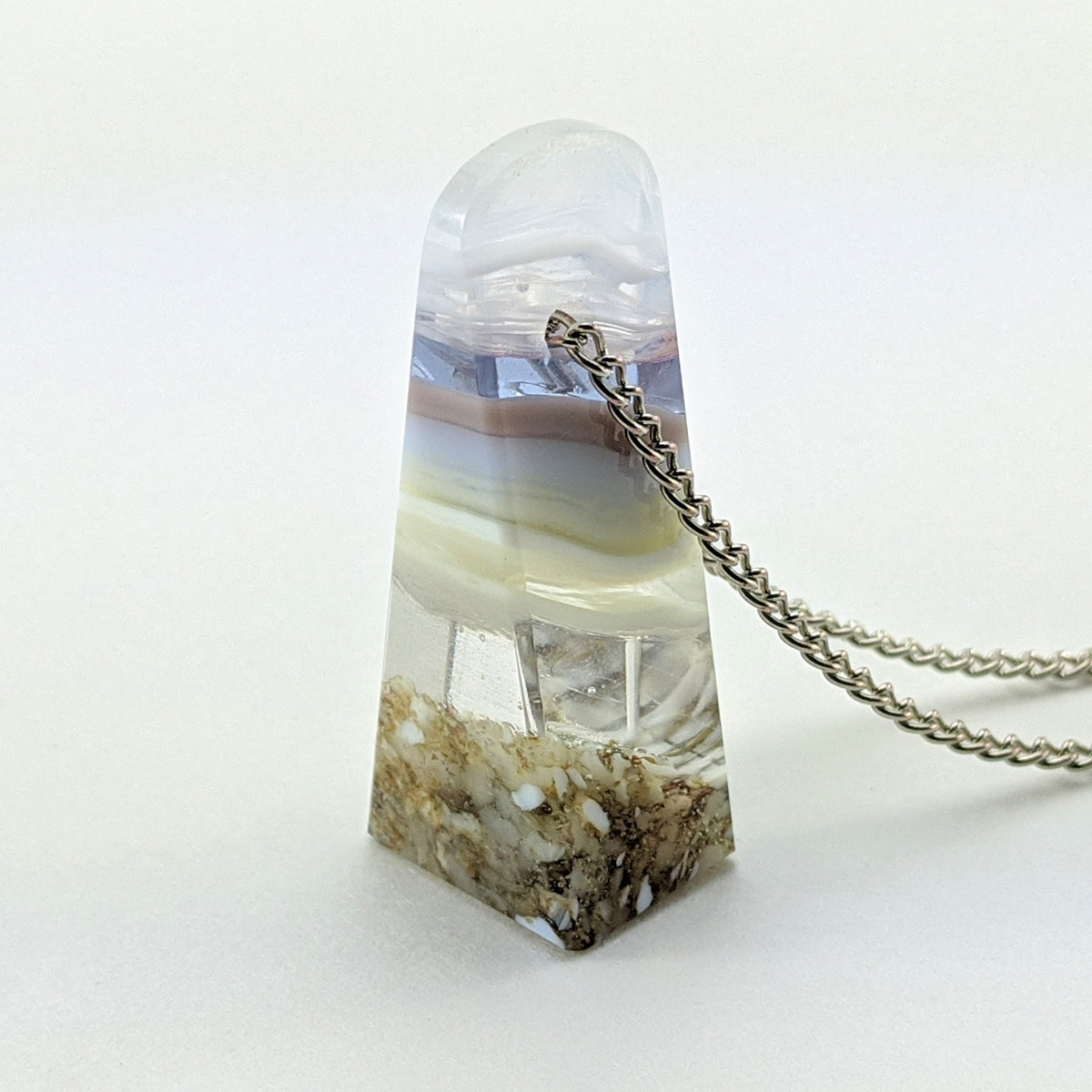3D Aquascape Mini Tower Pendant, Dichroic Ocean Beach Necklace