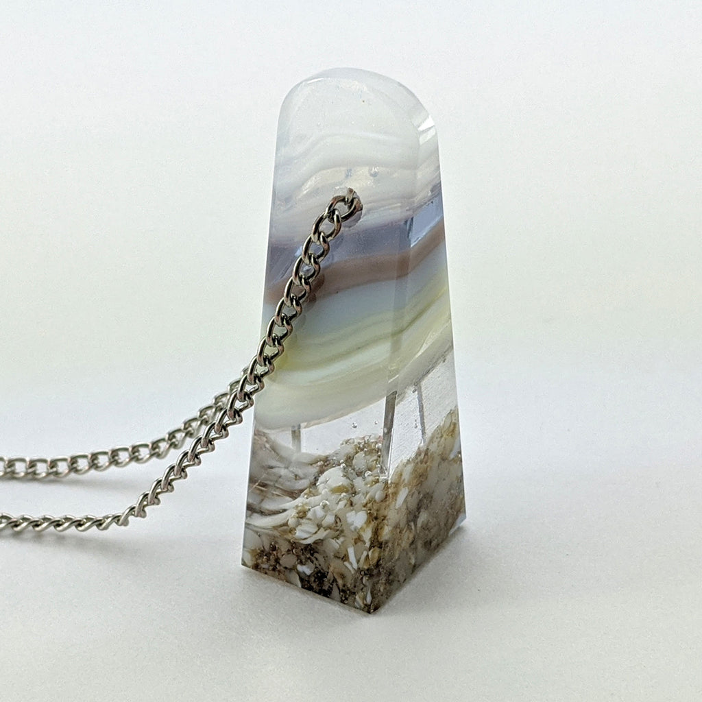 3D Aquascape Mini Tower Pendant, Dichroic Ocean Beach Necklace
