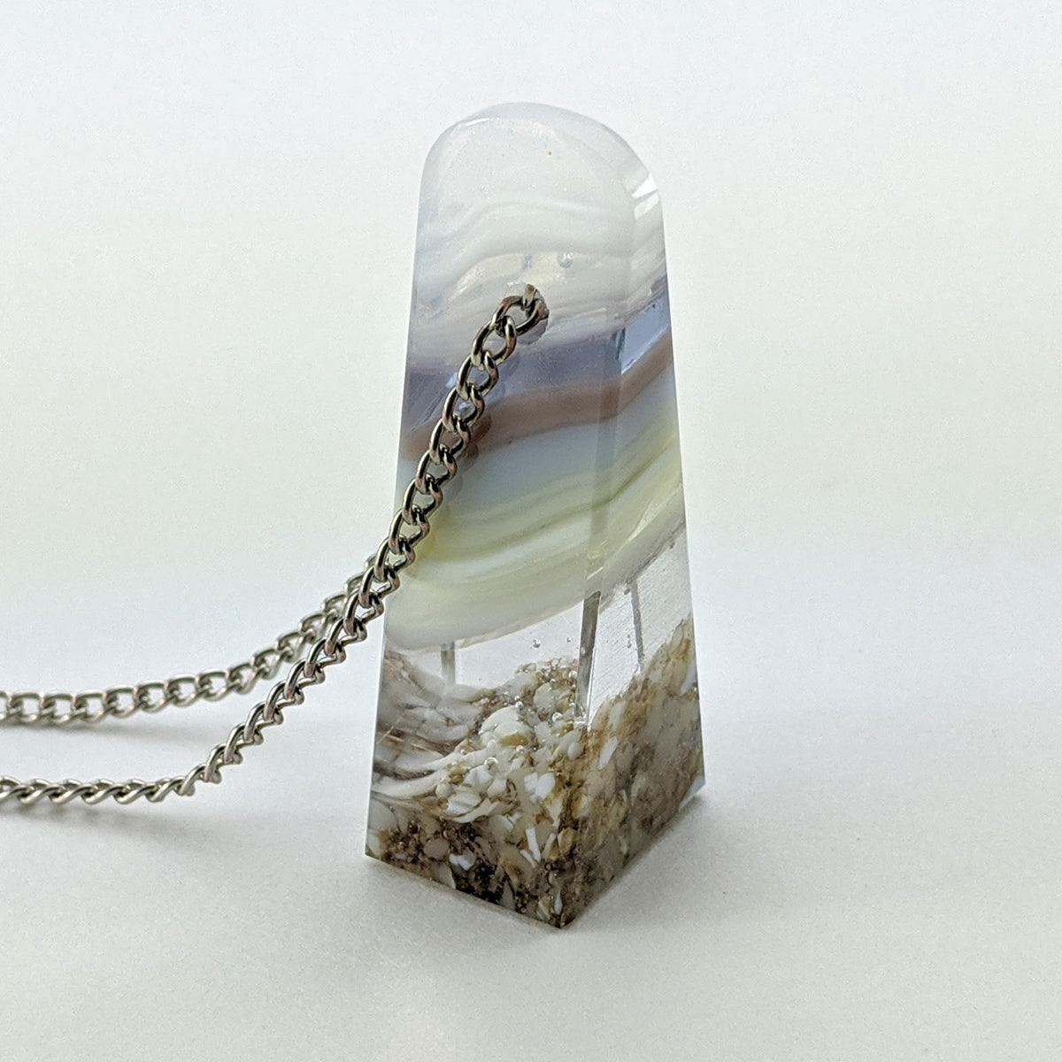 3D Aquascape Mini Tower Pendant, Dichroic Ocean Beach Necklace