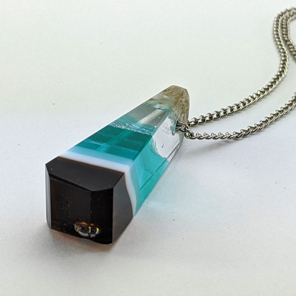 3D Aquascape Mini Tower Pendant, Dichroic Ocean Beach Necklace