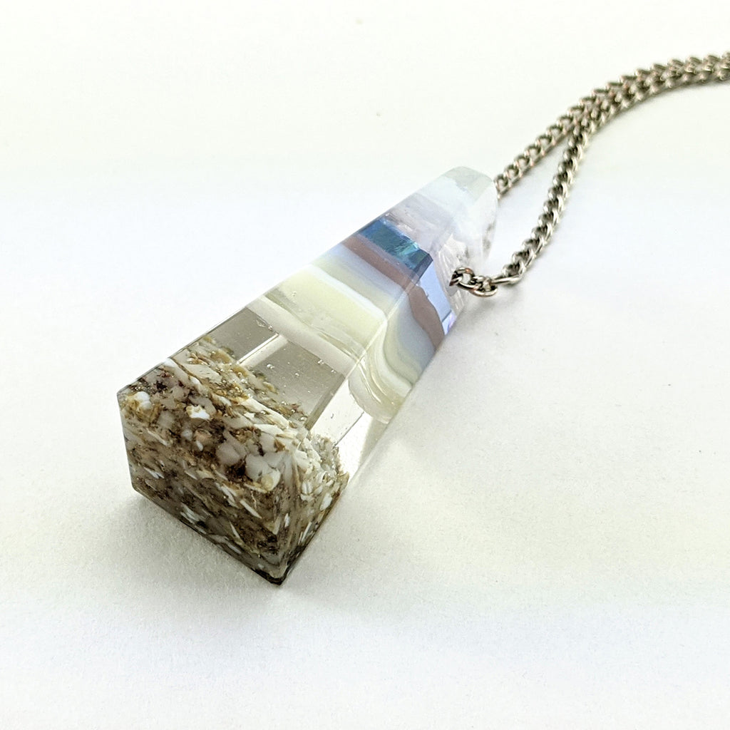 3D Aquascape Mini Tower Pendant, Dichroic Ocean Beach Necklace