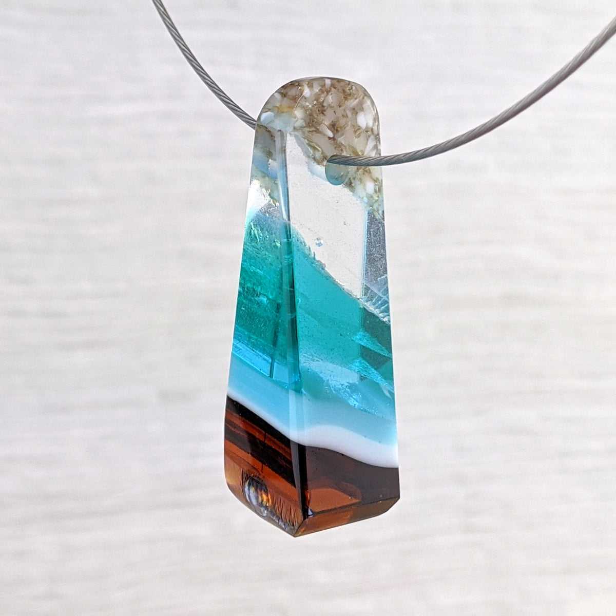 3D Aquascape Mini Tower Pendant, Dichroic Ocean Beach Necklace