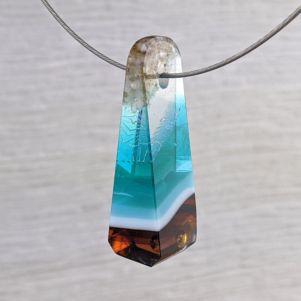 3D Aquascape Mini Tower Pendant, Dichroic Ocean Beach Necklace