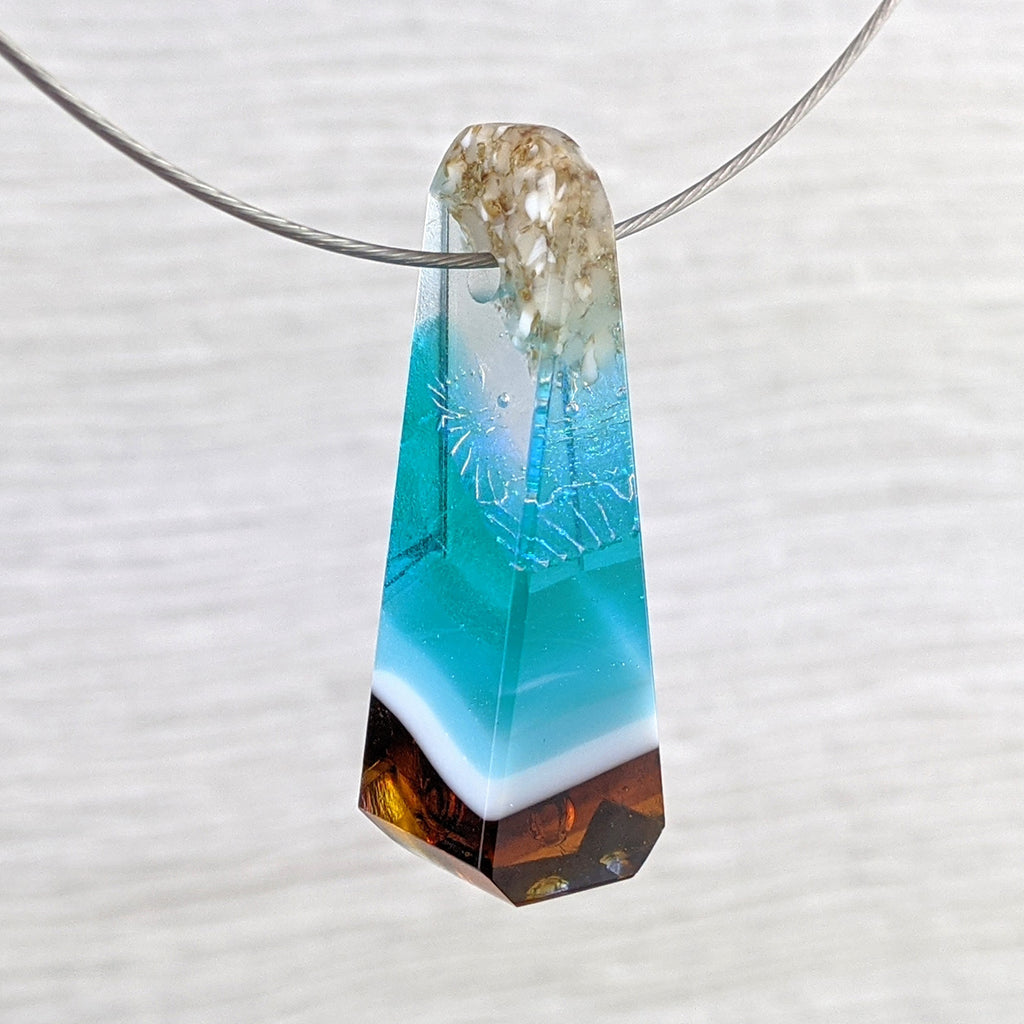 3D Aquascape Mini Tower Pendant, Dichroic Ocean Beach Necklace