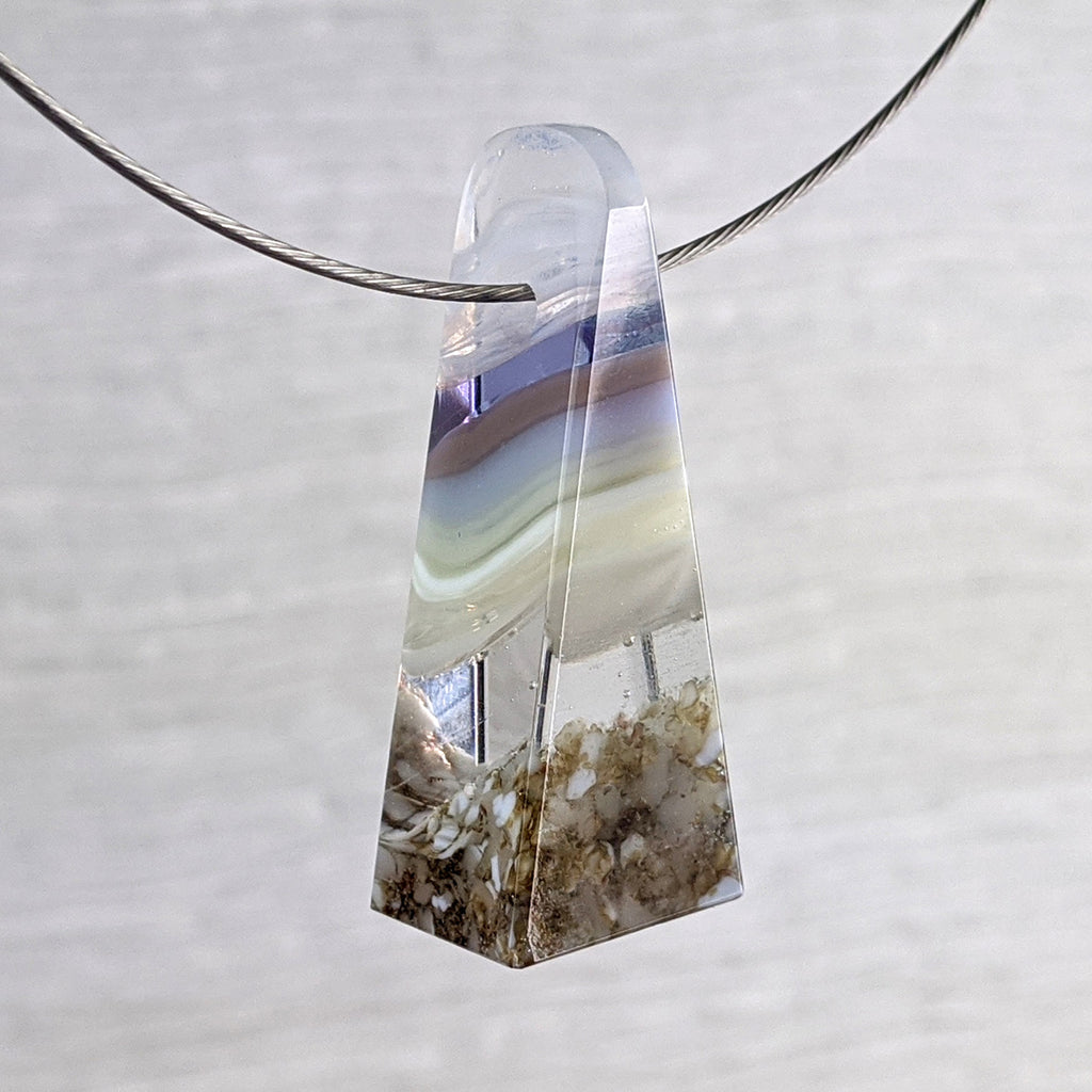 3D Aquascape Mini Tower Pendant, Dichroic Ocean Beach Necklace