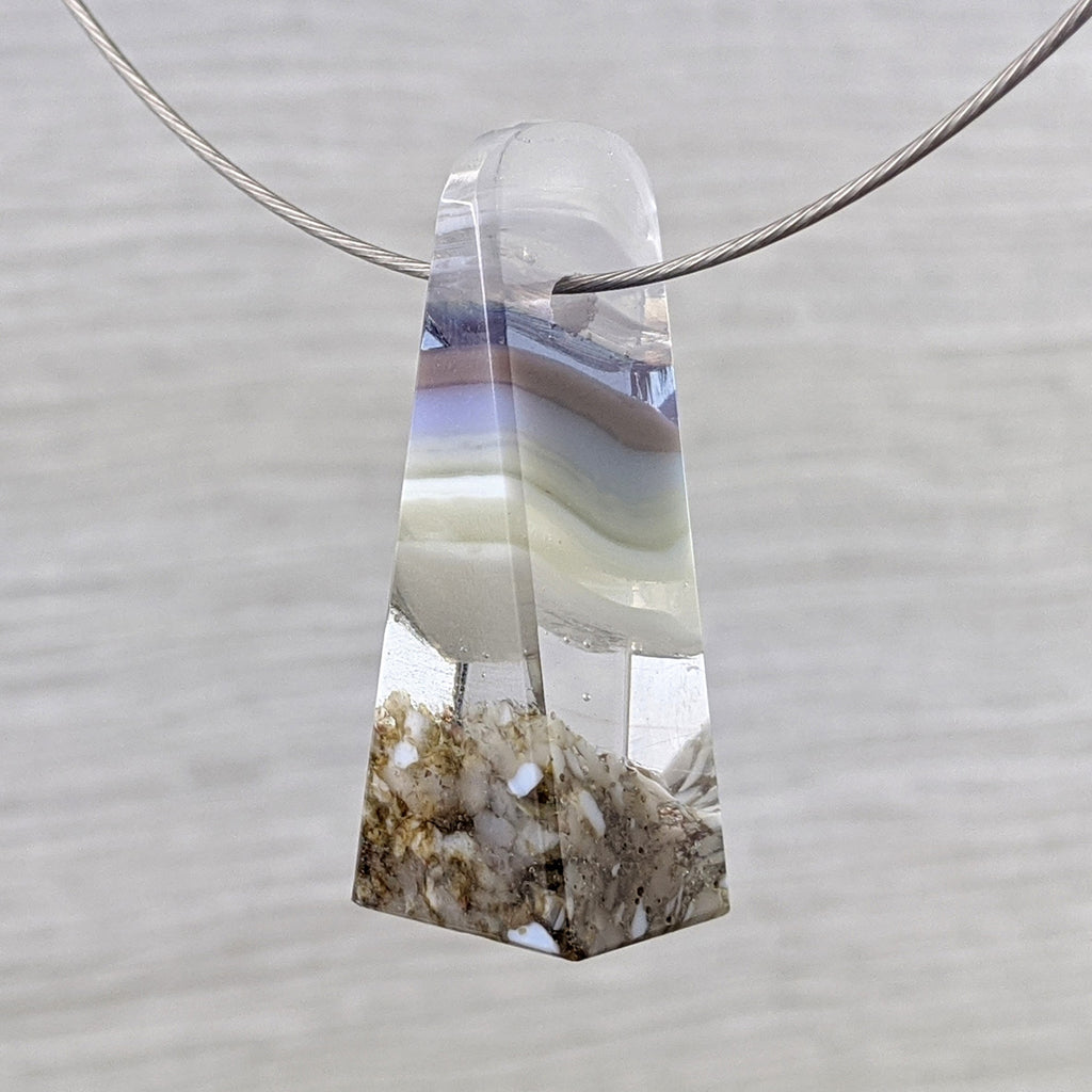 3D Aquascape Mini Tower Pendant, Dichroic Ocean Beach Necklace