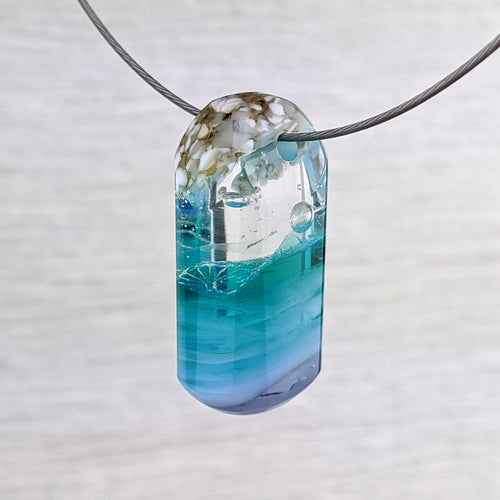 3D Aquascape Mini Tower Pendant, Dichroic Ocean Beach Necklace