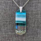 Light Sky Blue Shimmer Fused Dichroic Glass Aquascape Necklace