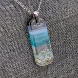 Aqua Lavender Blue Seascape, Fused Glass Ocean Beach Necklace, Dichroic Aquascape Pendant
