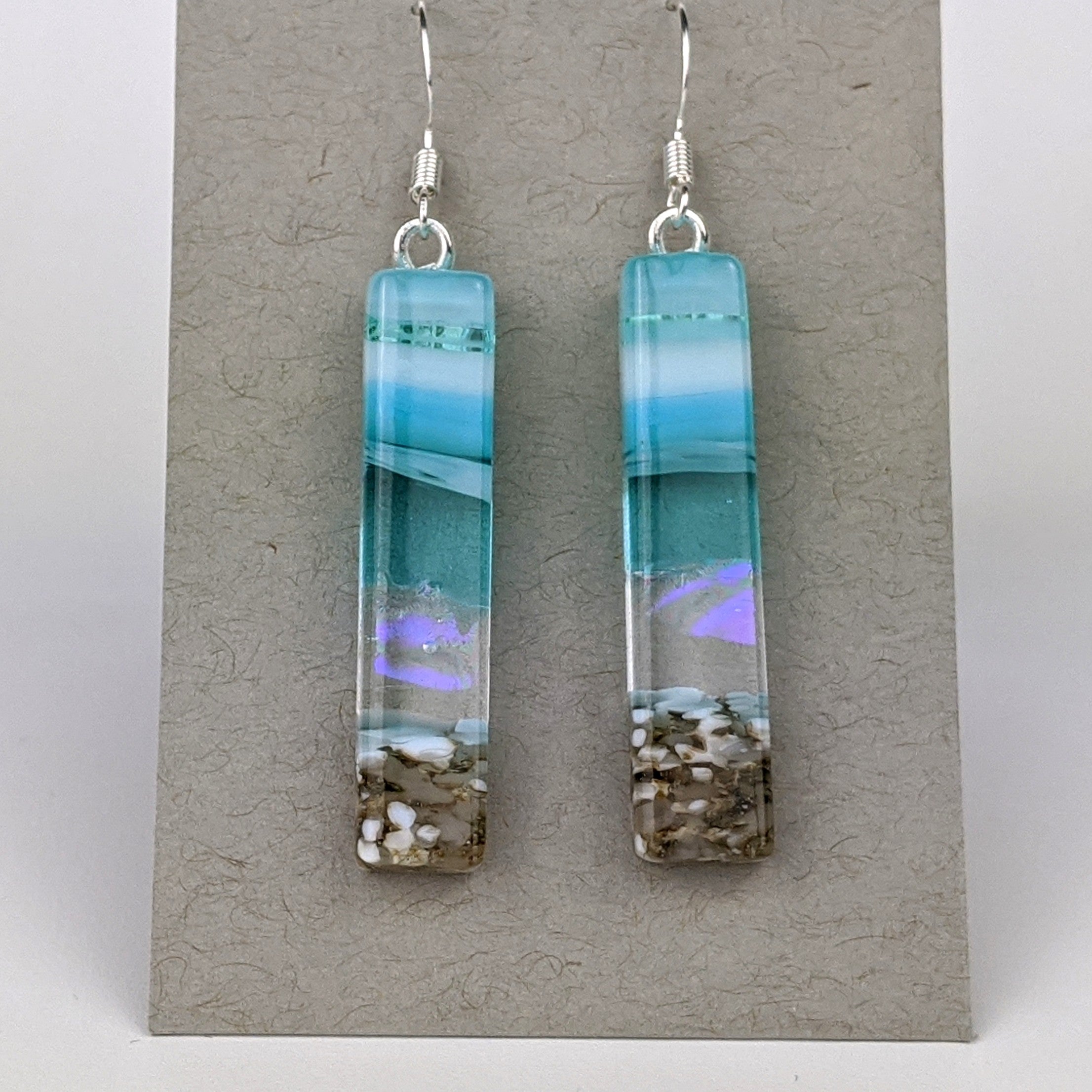 Light Sky Blue Shimmer Fused Dichroic Glass Aquascape Dangle Earrings
