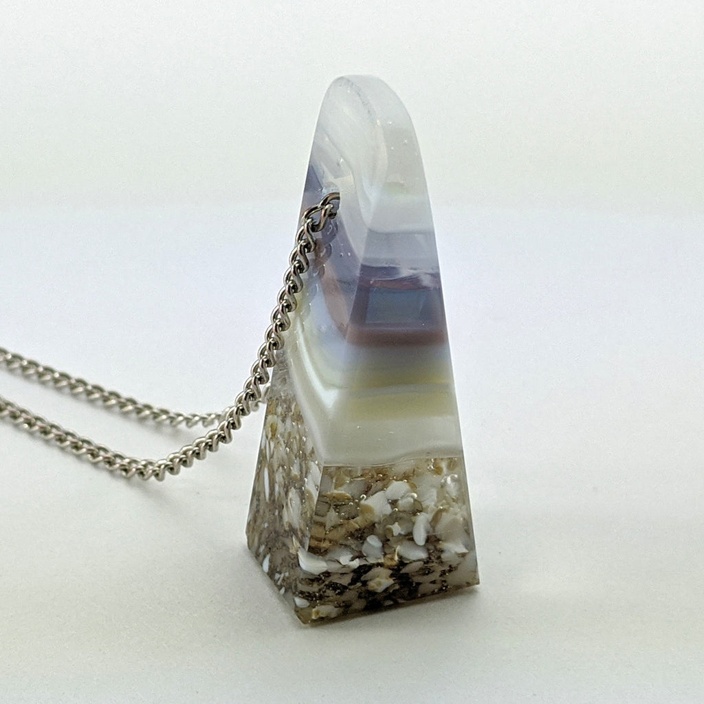 3D Aquascape Mini Tower Pendant, Dichroic Ocean Beach Necklace
