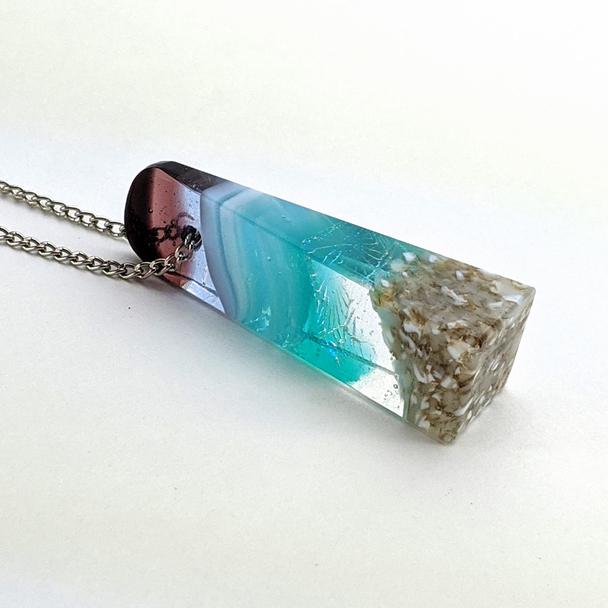 3D Aquascape Mini Tower Pendant, Dichroic Ocean Beach Necklace