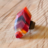 Ruby Red Amber Faceted Statement Ring, Modern Cocktail Ring, Chunky Crystal Ring, Adjustable Ring
