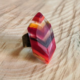 Ruby Red Amber Faceted Statement Ring, Modern Cocktail Ring, Chunky Crystal Ring, Adjustable Ring