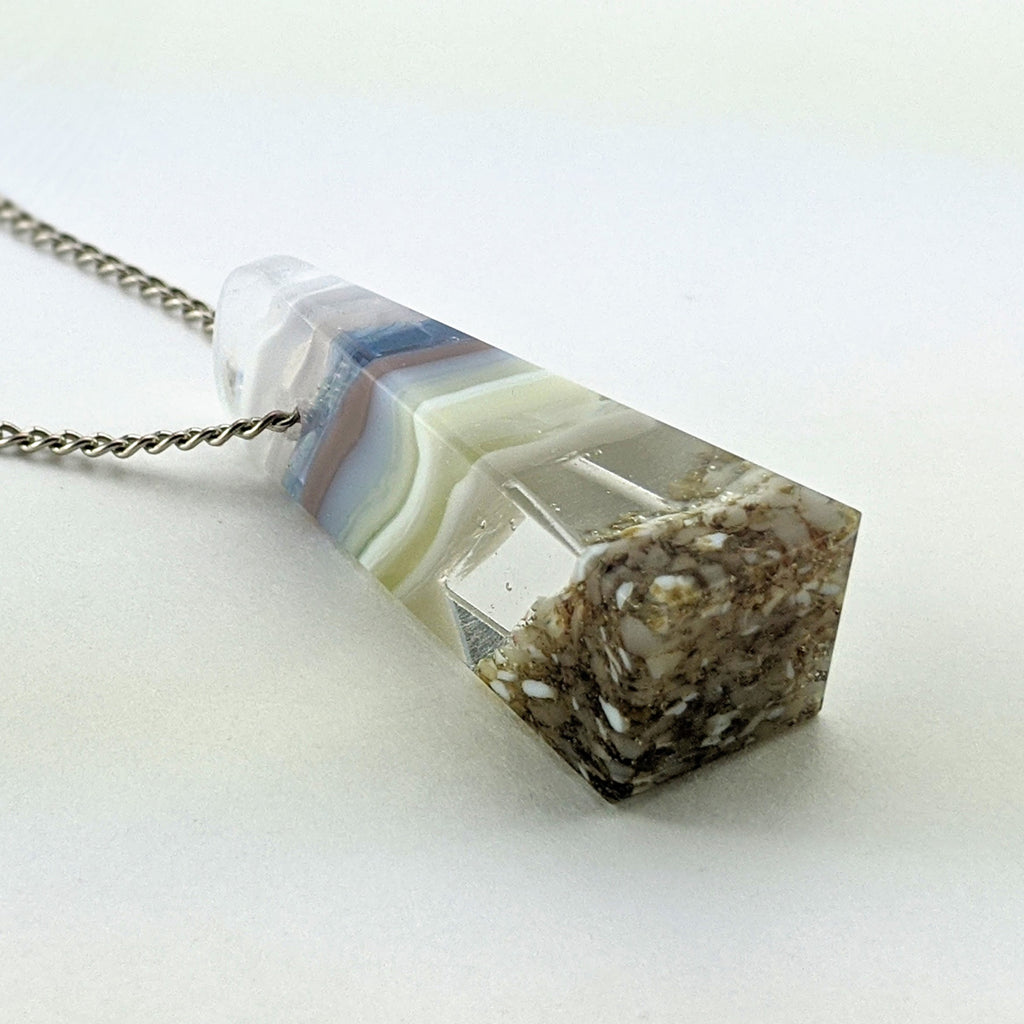 3D Aquascape Mini Tower Pendant, Dichroic Ocean Beach Necklace