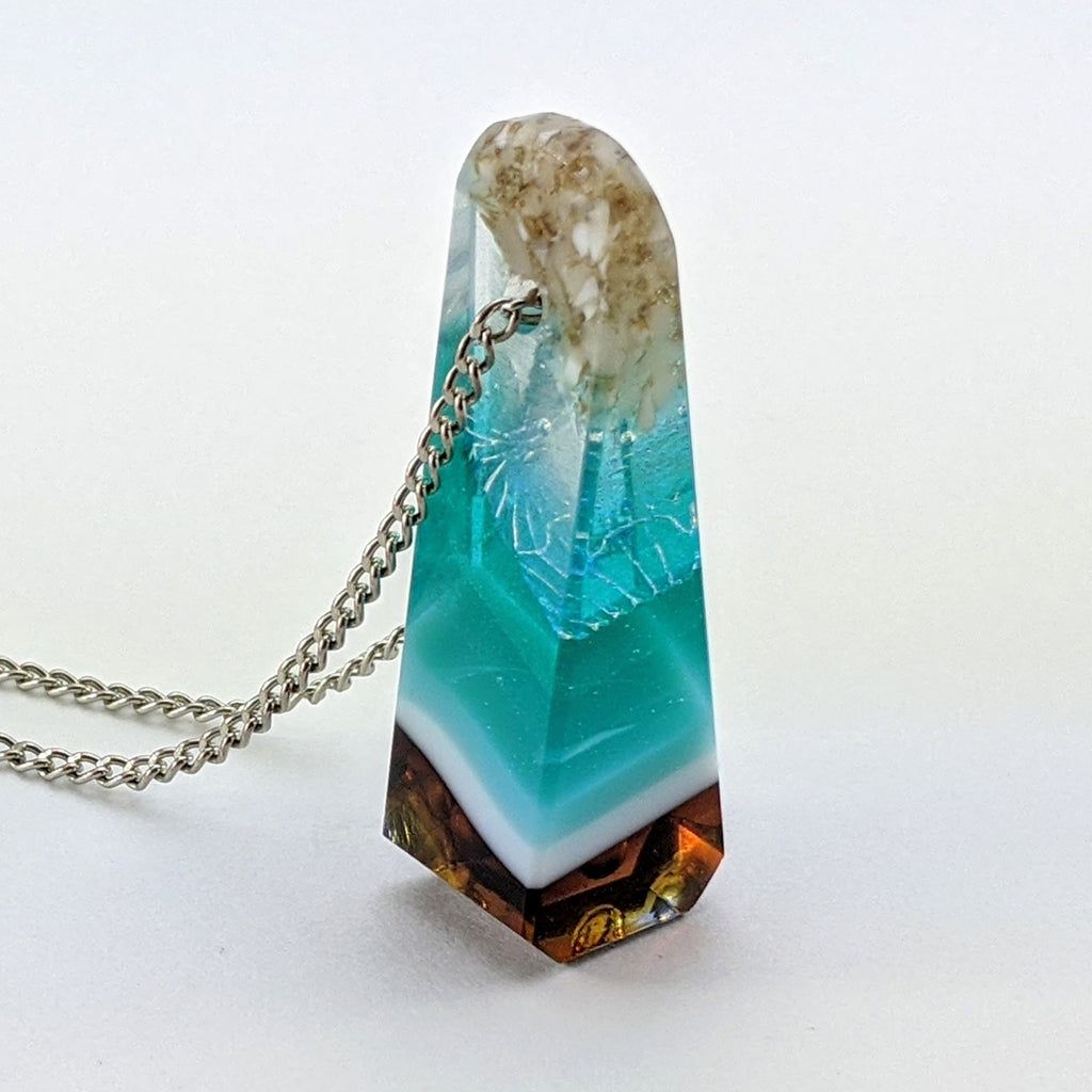 3D Aquascape Mini Tower Pendant, Dichroic Ocean Beach Necklace