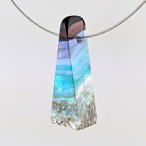 3D Aquascape Mini Tower Pendant, Dichroic Ocean Beach Necklace