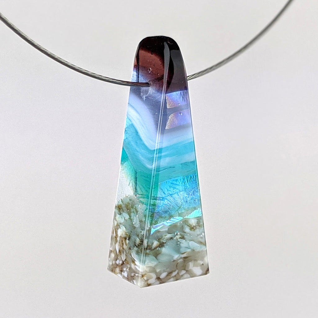 3D Aquascape Mini Tower Pendant, Dichroic Ocean Beach Necklace
