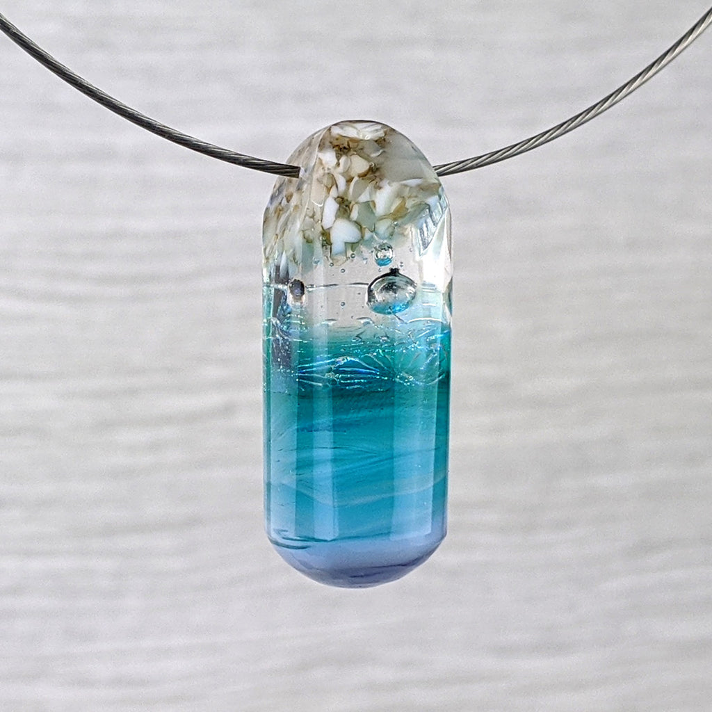 3D Aquascape Mini Tower Pendant, Dichroic Ocean Beach Necklace