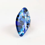 Blue Silver Statement Ring, Chunky Cocktail Big Bold Adjustable Fused Dichroic Glass Ring