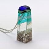 3D Aquascape Mini Tower Pendant, Aqua Turquoise Dichroic Ocean Beach Necklace