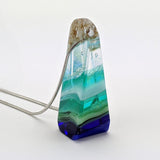 3D Aquascape Mini Tower Pendant, Aqua Turquoise Dichroic Ocean Beach Necklace