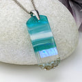 Light Sky Blue Shimmer Fused Dichroic Glass Aquascape Necklace