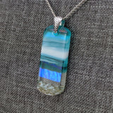 Light Sky Blue Shimmer Fused Dichroic Glass Aquascape Necklace