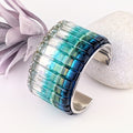 Ocean Blue Cuff Statement Bracelet, X-Large Fused Dichroic Glass Handmade Art Fashion Jewelry