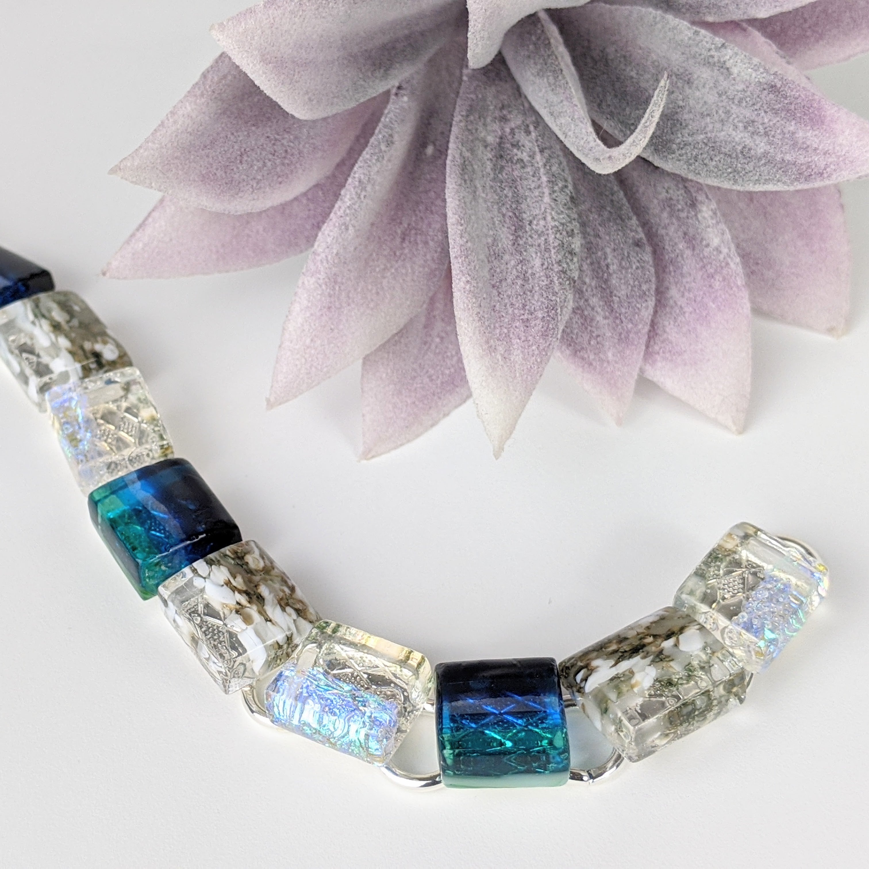 Bright Ocean Blue Link Bracelet, Dichroic Bracelet, Fused Glass Bracelet, Handmade Bracelet