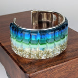 Ocean Blue Cuff Statement Bracelet, Large Fused Dichroic Glass Handmade Art Fashion Jewelry