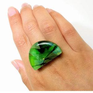 Bright Green Statement Ring, Cocktail Ring, Chunky Ring, Big Bold Adjustable Ring, Dichroic Ring