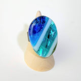 Blue Stripe Statement Ring, Cocktail Ring, Chunky Ring, Glass Ring, Big Bold Adjustable Ring