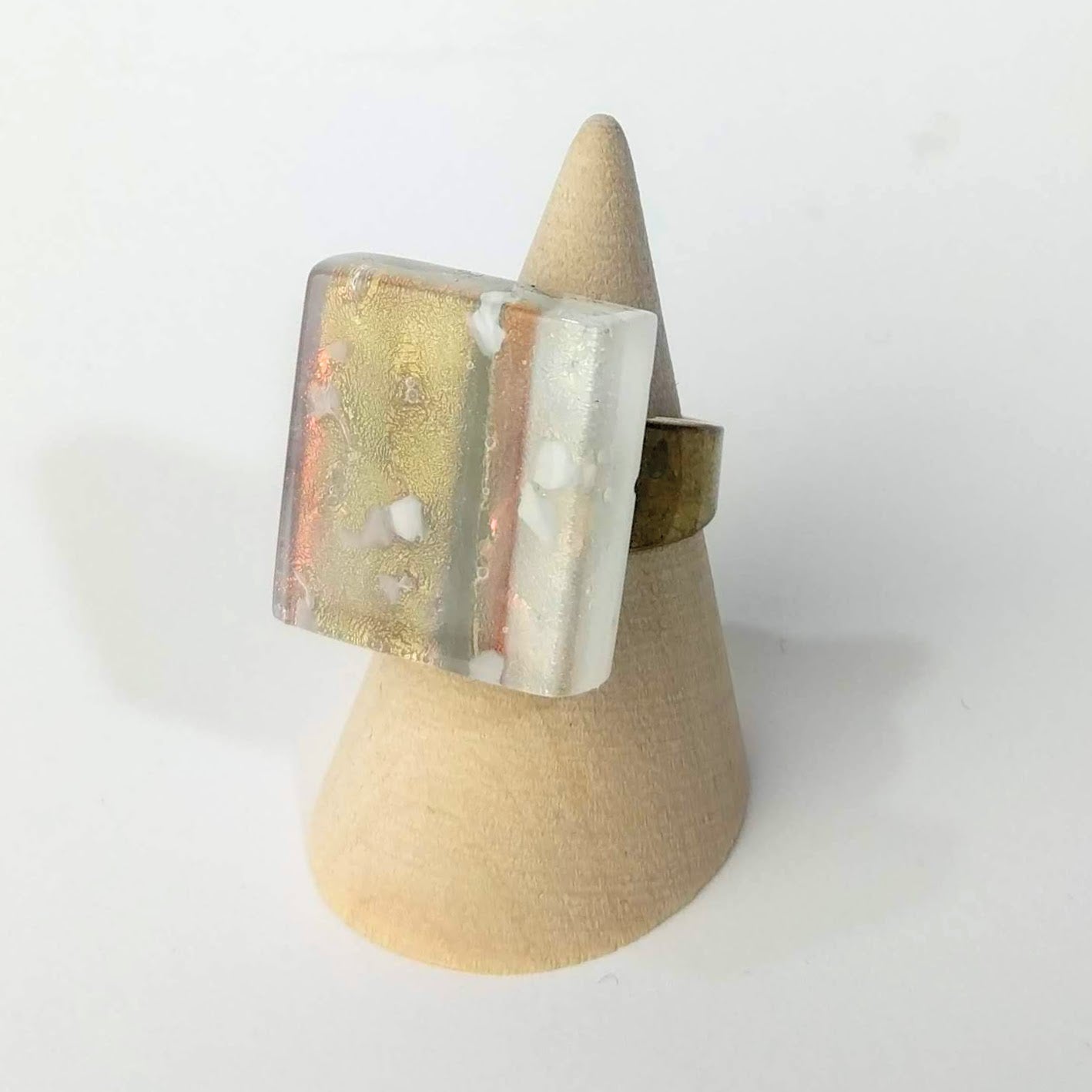 White And Gold Statement Ring, Cocktail Ring, Chunky Ring, Glass Ring, Big Bold Adjustable Ring