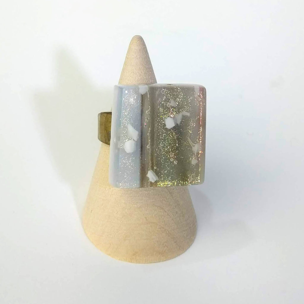 White And Gold Statement Ring, Cocktail Ring, Chunky Ring, Glass Ring, Big Bold Adjustable Ring