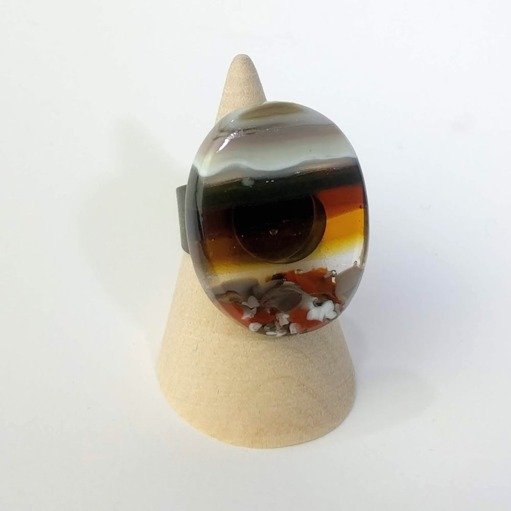 Brown And White Statement Ring, Cocktail Ring, Chunky Ring, Glass Ring, Big Bold Adjustable Ring