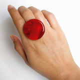Cherry Red Statement Ring, Cocktail Ring, Chunky Ring, Glass Ring, Big Bold Adjustable Ring