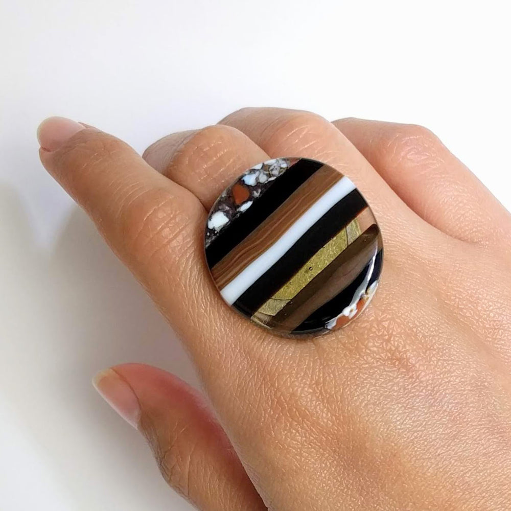 Brown And Black Statement Ring, Cocktail Ring, Chunky Ring, Glass Ring, Big Bold Adjustable Ring