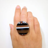 Brown And Black Statement Ring, Cocktail Ring, Chunky Ring, Glass Ring, Big Bold Adjustable Ring