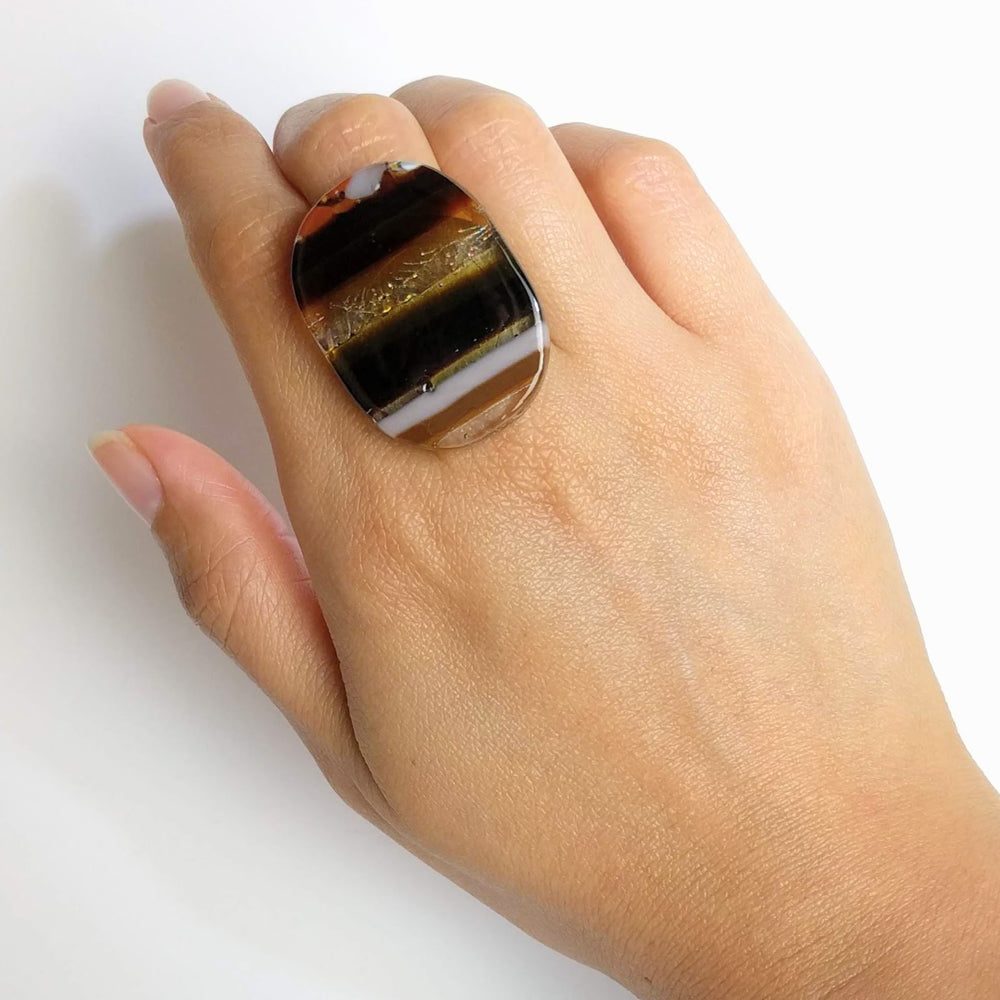 Brown And Black Statement Ring, Cocktail Ring, Chunky Ring, Glass Ring, Big Bold Adjustable Ring