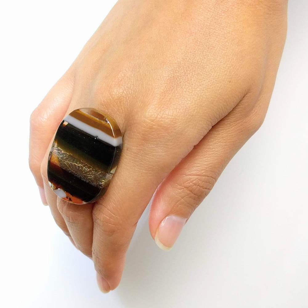 Brown And Black Statement Ring, Cocktail Ring, Chunky Ring, Glass Ring, Big Bold Adjustable Ring